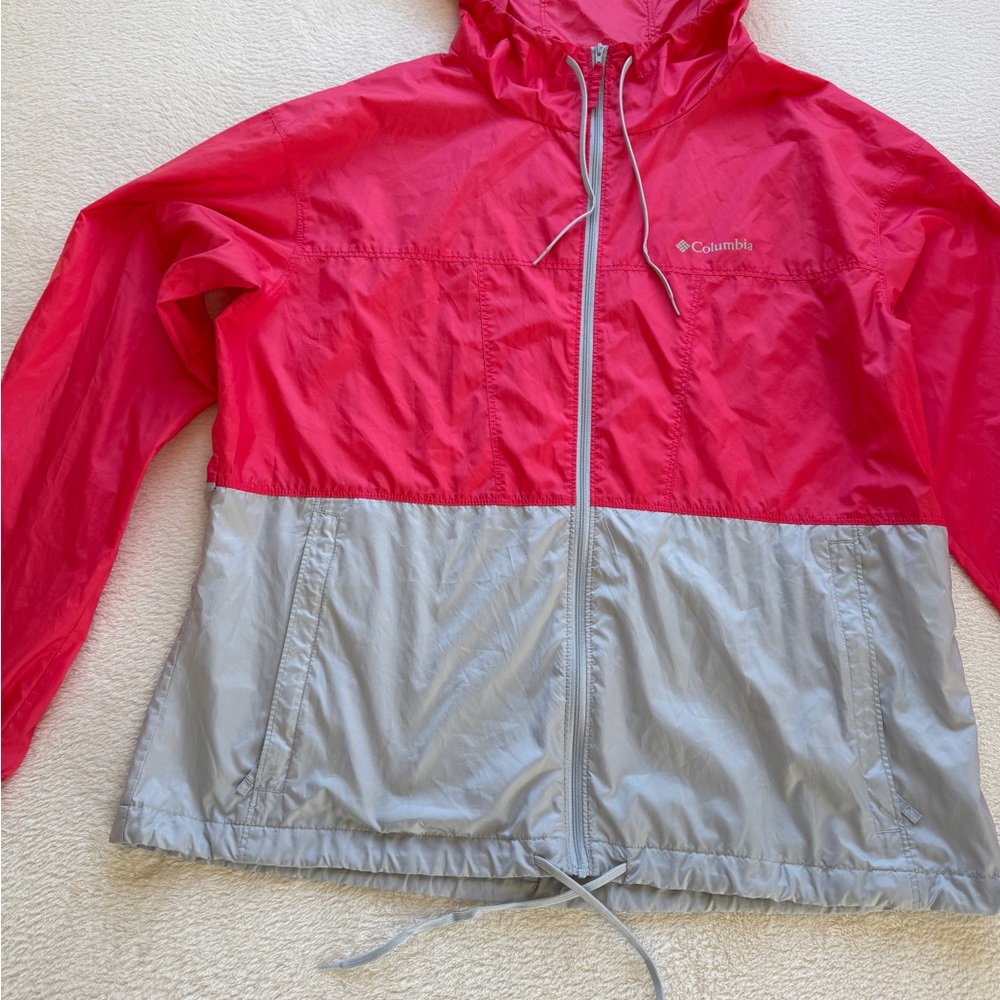 Columbia Women’s XL Pink Gray Windbreaker Hooded Zip Jacket - Picture 3 of 16